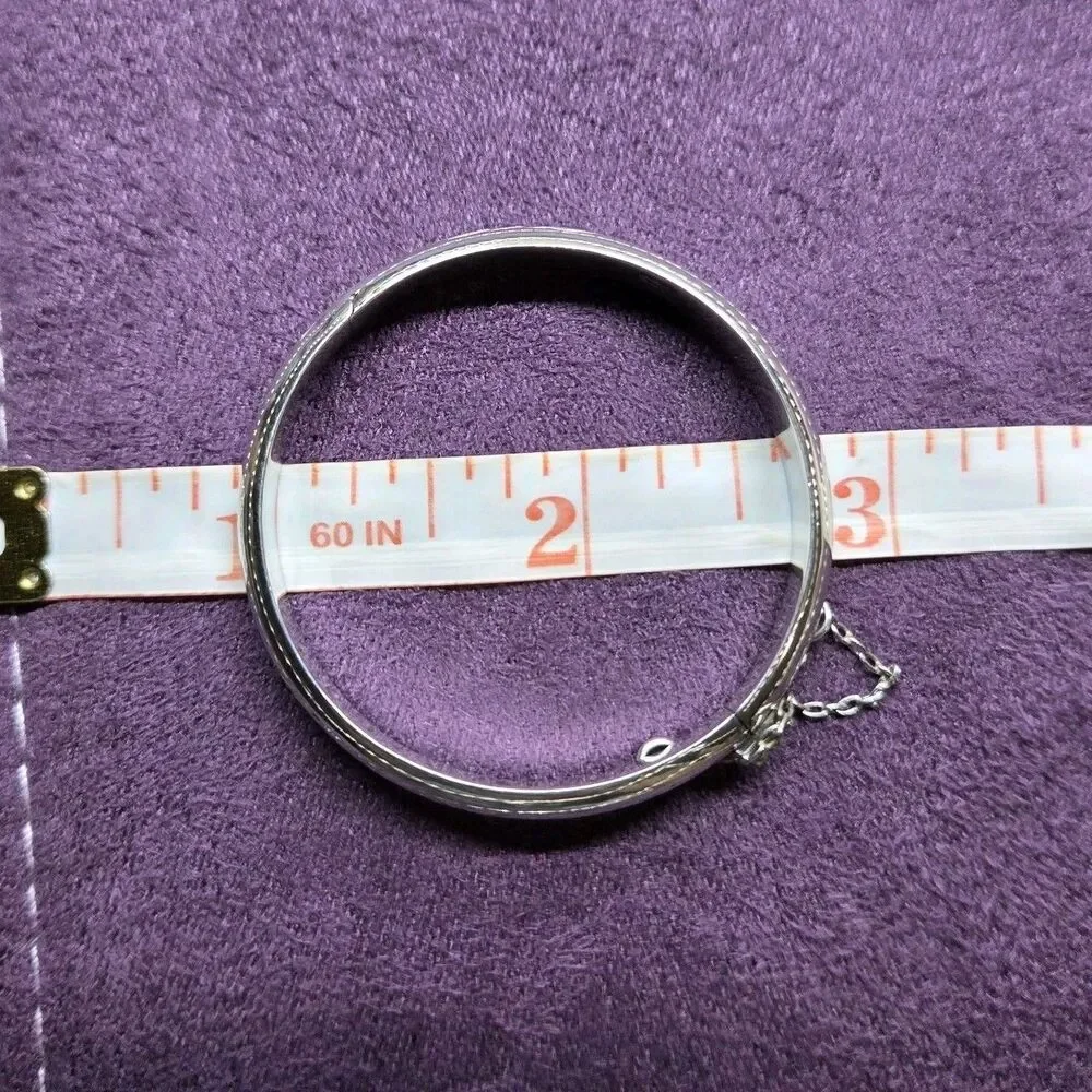 Sterling Silver Vintage Baby Hinged Bangle Bracelet Set Lovely Etched Design